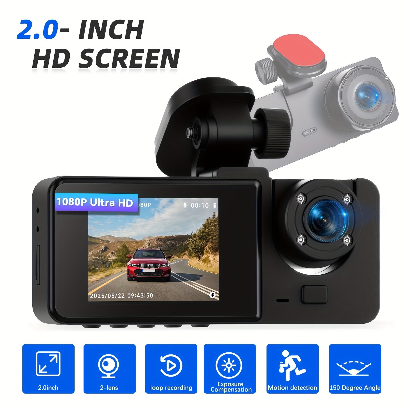 Dash Cam For Cars, Front And Inside